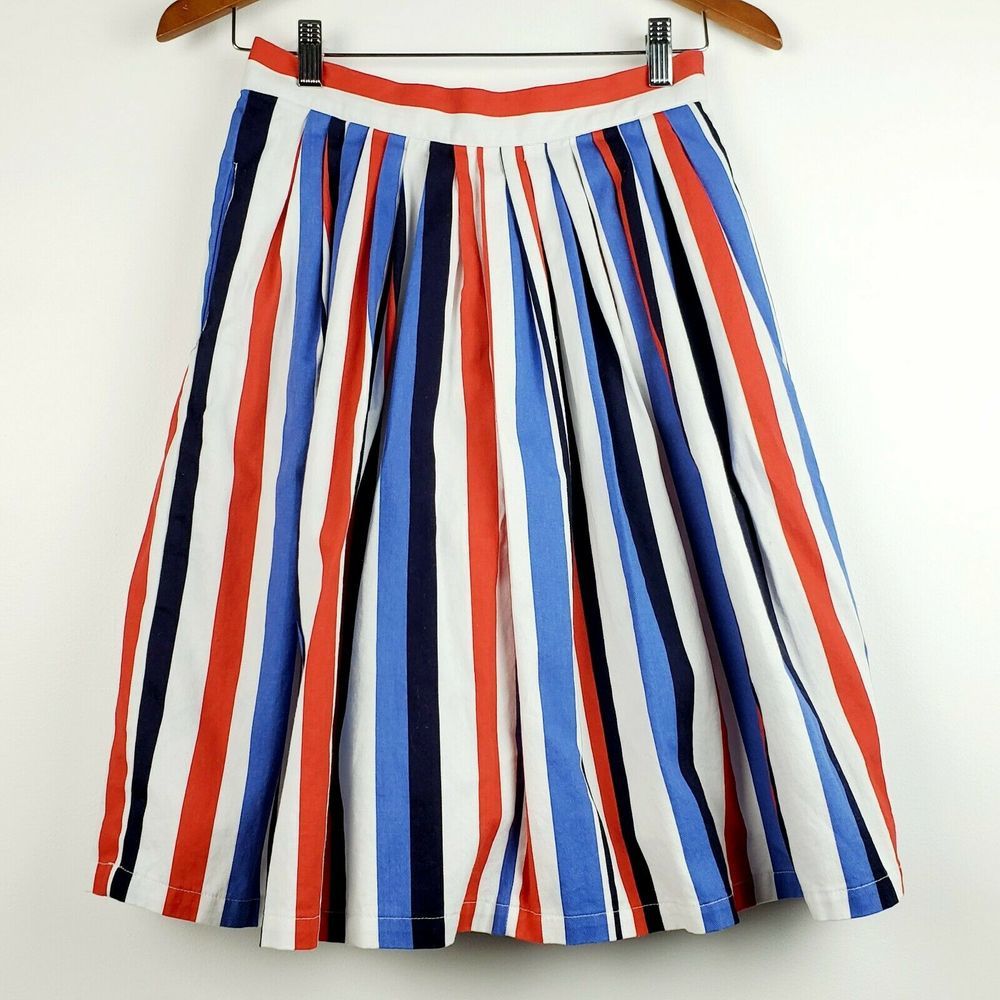ModCloth Striped Midi Skirt 4th of July Medium EUC